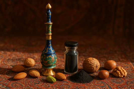 kohl powder, four nuts, kohl container, eyeliner, pistachio, almond, hazelnut, walnut, traditional, cosmetic, beauty, natural, herbal, organic, handmade