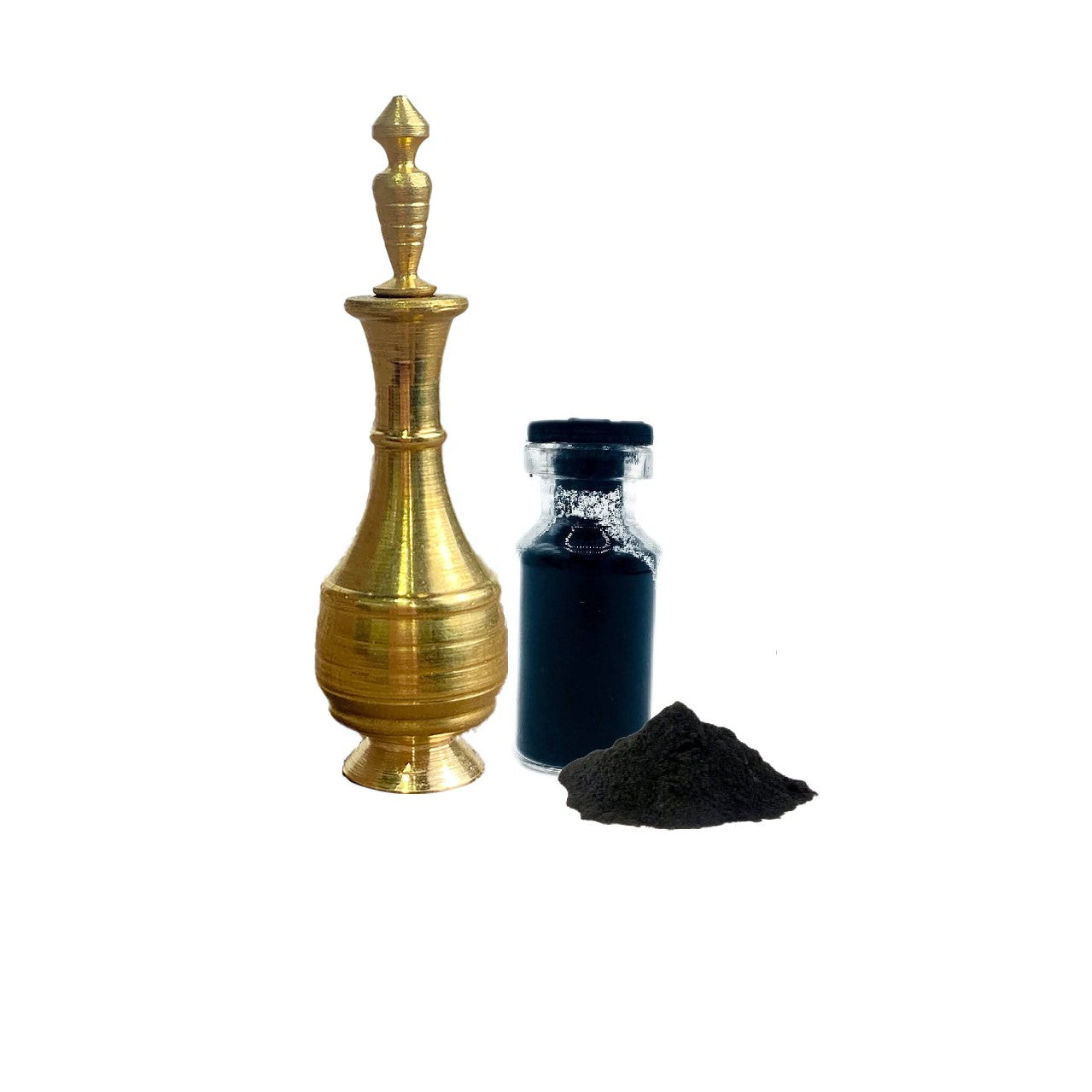 kohl powder, kohl bottle, Best natural kohl eyeliner, Brass kohl container with stick, Traditional kohl for smokey eyes, Non-toxic black kohl powder, Eco-friendly eyeliner powder