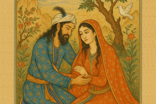 Layla, Majnun, Persian miniature, classical Persian art, romantic couple, love story