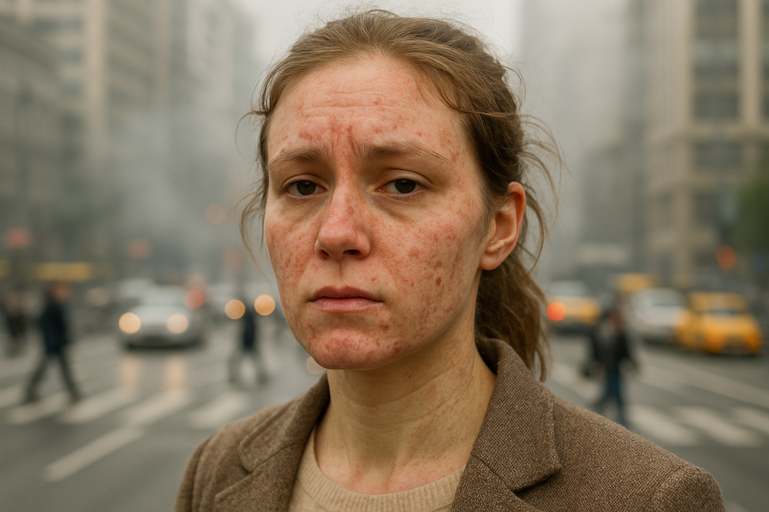 urban woman skincare, pollution and skin, healthy skin city, natural beauty stress-free, glowing face outdoors