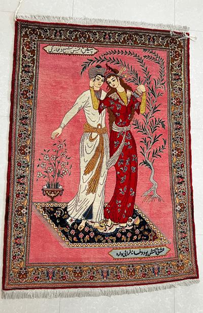 vintage Kashan rug, Persian hand-knotted rug, Leyli & Majnun design, antique Persian carpet, handwoven wool rug, natural dye rug, 80-year-old rug, traditional Persian rug, collectible Persian carpet, luxury vintage rug