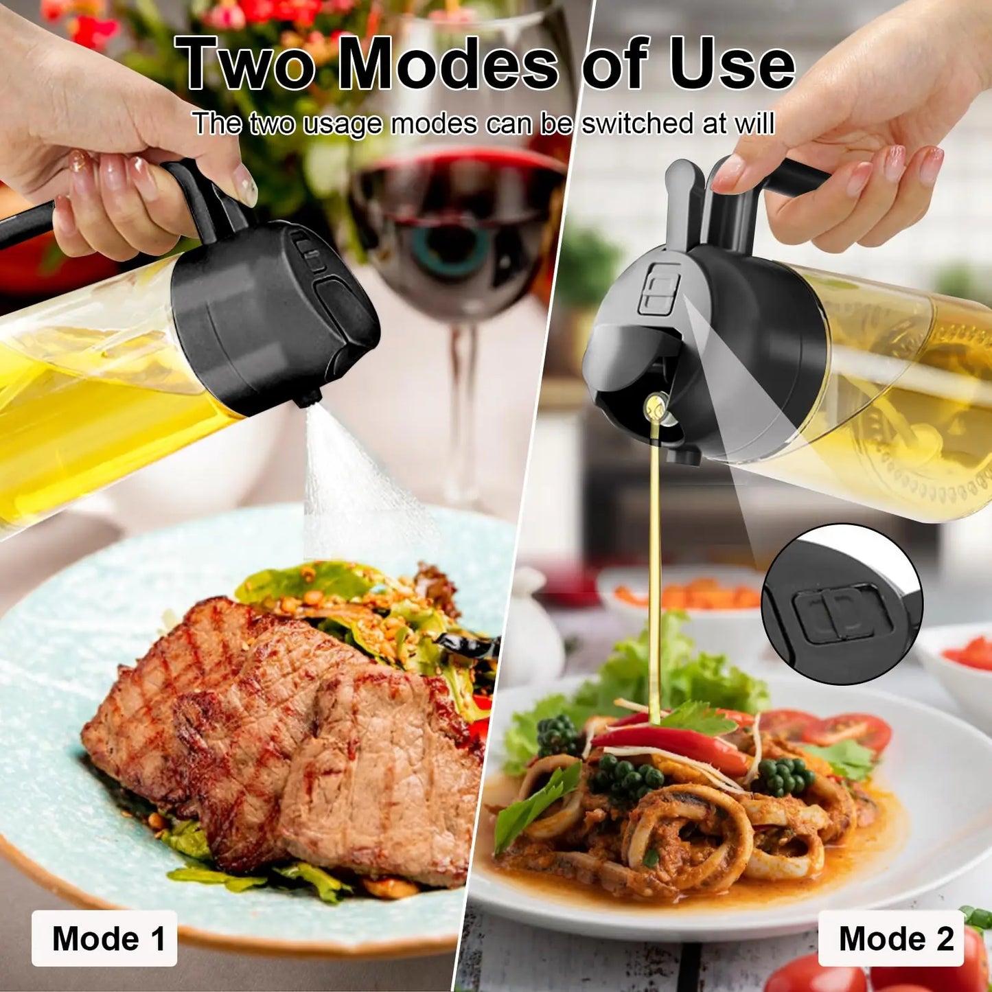easily switchable modes, pour vs spray